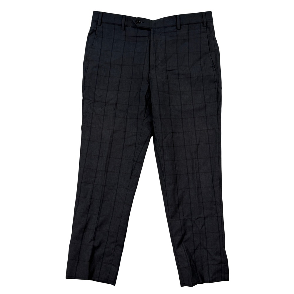 Zanella Mens 34x28 Dress Pants Devon Navy Blue Windowpane Wool Italian Recent